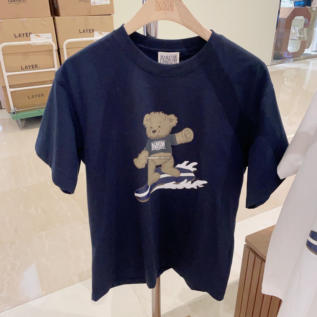 MARITHE FRANCOIS GIRBAUD Áo Thun Oversize 100% Cotton Cao Cấp, Thiết Kế Gấu Hoạt Hình Tay Ngắn