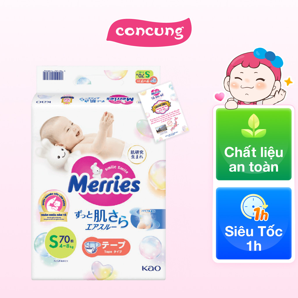 Tã dán Merries (S, 4-8kg, 70 miếng) - concung