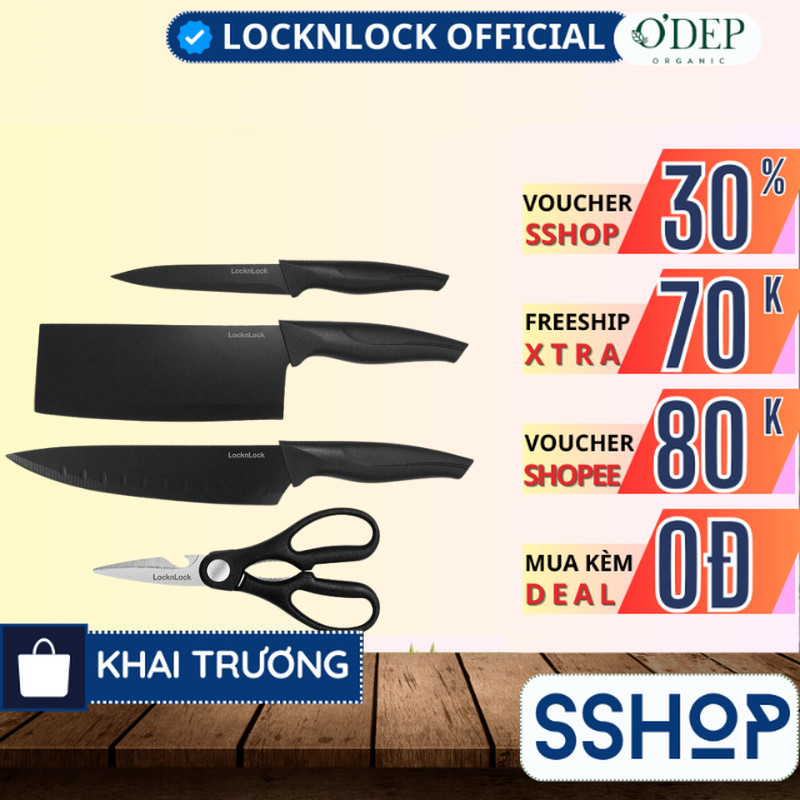 Vĩ dao nhà bếp 4 món màu đen LocknLock Chính hãng CKK106S4  - SSHOP SSO