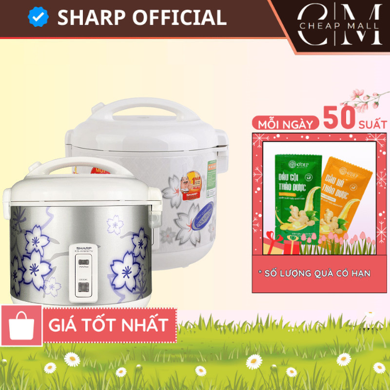 Nồi cơm điện nắp gài 1.8 lít Sharp Chính hãng, có khay hứng nước Sản xuất Thái Lan KS-N182ETV "SW" -