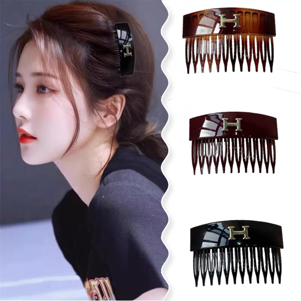 2025 Mới Hợp Thời Trang Lược Thanh Lịch Phong Cách Hàn Quốc Trung Tâm Đơn Giản Màu Sắc Hàn Quốc Thước Tóc Kẹp Tóc