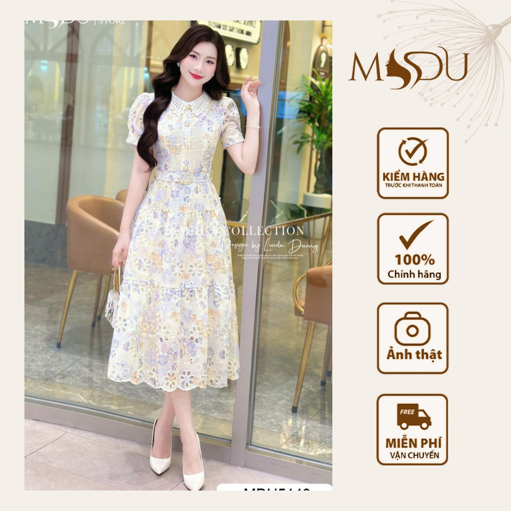 Váy Dạo Phố MDU5149 Váy Chất Thô Hoa Mềm Cùng Họa Tiết Hoa Thêu Nổi Màu Pastel Dịu Mắt Từ MDU