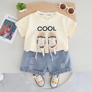 Set Áo Thun Tay Ngắn Giày Sneaker Quần Đùi Jean Cho Bé Trai 1 - 5 Tuổi MINTSCLOSET Quảng Châu TN3408