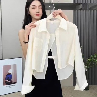 Jiashuchen Áo Sơ Mi Dài Tay Nữ Mùa Hè Phong Cách Mới Chia Lưng Phong Cách Hàn Quốc Áo Sơ Mi Điều Hòa Ngắn Áo Khoác Mỏng