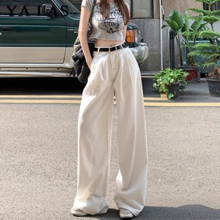 Mỹ Trắng Rộng Quần Jean Nữ 2024 Phong Cách Mới Cao Cấp Ôm Hơn Nhìn Rời Xếp Ly Lười Drape Quần Thẳng