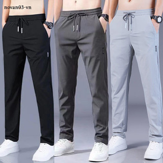 M-5xl Nam Mùa Hè Băng Lụa Thời Trang Hàn Quốc Slim Fit Thẳng-Leg Màu Trơn Quần Dài Rời Thường Ngày Cơ Bản Quần trơn Phù Hợp Với Áo Đen\ Xám