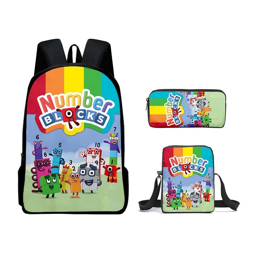3in1 Numberblocks Ba lô Học sinh Schoolbag Túi đựng đồ ăn trưa Hộp đựng bút chì Túi đeo vai Phim hoạ