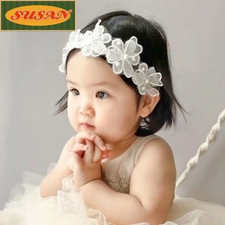 Băng Đô SUSANS, Băng Đô Cho Bé Sơ Sinh Mềm Mại, Mũ Đội Đầu Bé Gái Hàn Quốc Ren Trắng Hoa Phụ Kiện Tóc Cho Bé Ảnh