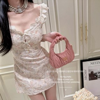 Đầm Nữ Pháp Nguyên Chất Mỏng Ren Nơ Eo Hoa Mỏng Tính Khí