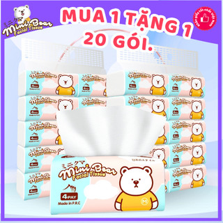 [MUA 1 LỐC TẶNG 1 LỐC] Khăn giấy MiniBear Nhật Bản cao cấp, mềm mịn an toàn, dày dặn 4 lớp 300 tờ