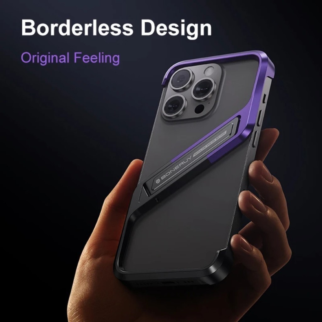 Hoce cho iPhone 16 15 14 Pro Max 16 Pro 15 Pro 14 Pro Vỏ điện thoại hợp kim nhôm kim loại sang trọng Chân đế ẩn hình chữ S Vỏ bảo vệ không viền hình học