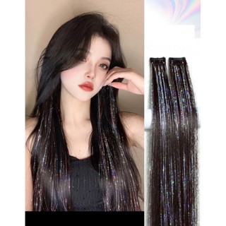 Tóc Giả Nối Dài Tóc Mảnh THẺ ĐƠN Dài Thẳng MIX KIM TUYẾN Lấp Lánh QiQiShop