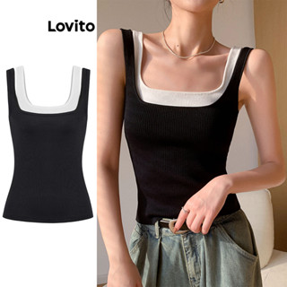 Áo hai dây Lovito chắp vá giả 2 trong 1 ghép nối màu sắc phong cách thường ngày dành cho nữ L80ED149