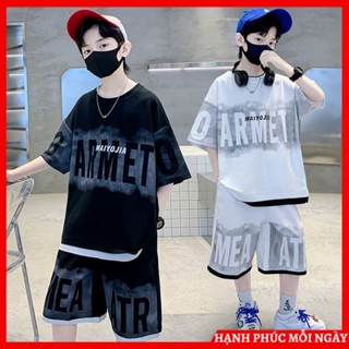 Bộ quần áo hè mặc nhà cho bé trai size đại 18-50kg. Set đồ bộ áo phông quần đùi cho trẻ em nam 6-16 tuổi mẫu Armet