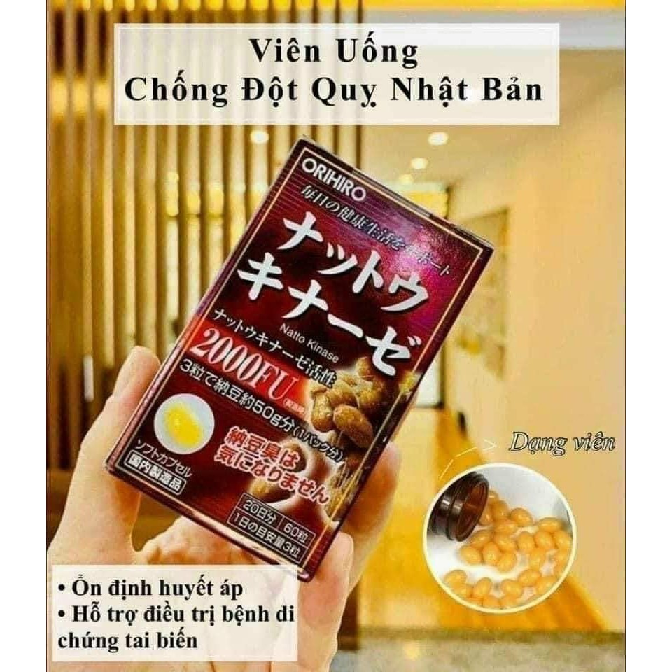 Viên Natto Kinase 2000FU Orihiro Hộp 60 Viên Nhật Bản chính hãng