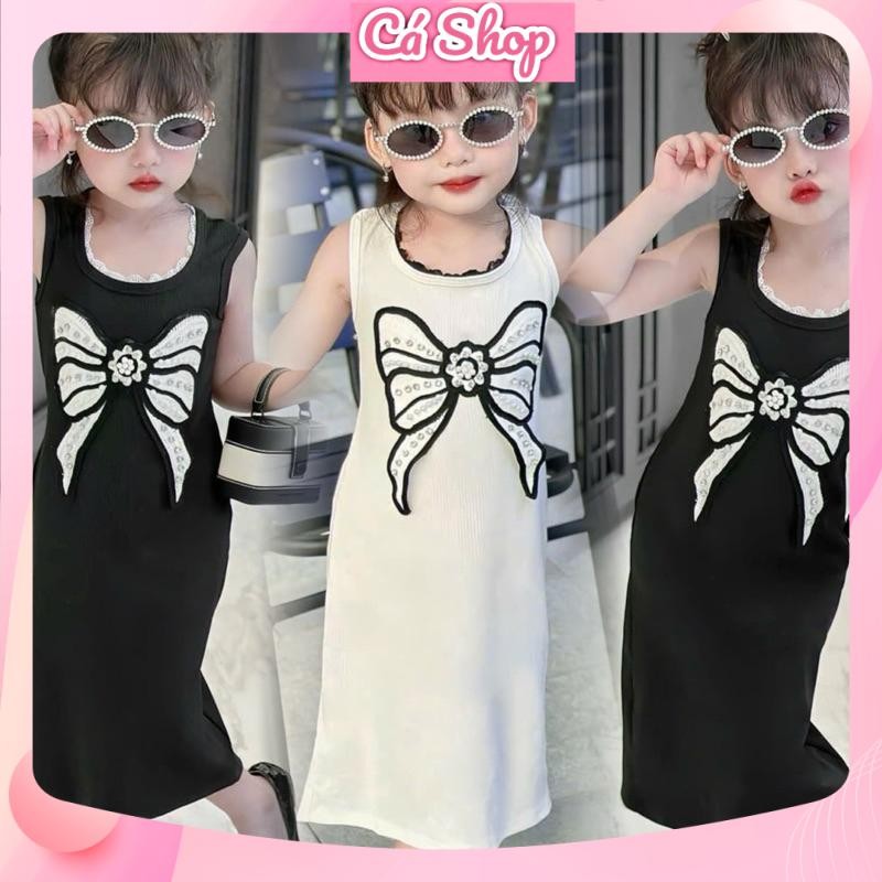 Váy bé gái TM902, đầm body bé gái in hình nơ sát nách