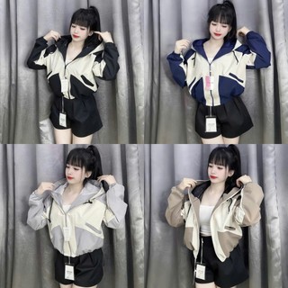  Áo Khoác Gió Nữ 2 Lớp Kiểu Dáng Croptop Phối Màu Xinh Xắn,Trẻ Trung,Năng Động 