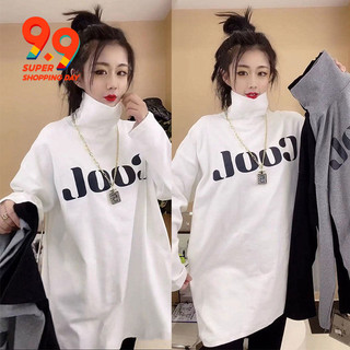 Kích Thước Cực Lớn 150kg Nữ Mặc Chữ Dài Tay Áo Thun Top Thu Đông Rời Lông Cừu Lót Giữa Chiều Dài
