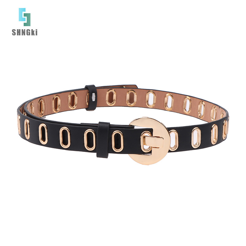[Shngki] Thắt lưng nữ Grunge mới có thể điều chỉnh lỗ Grunge Punk Thắt lưng dành cho nữ Thắt lưng da
