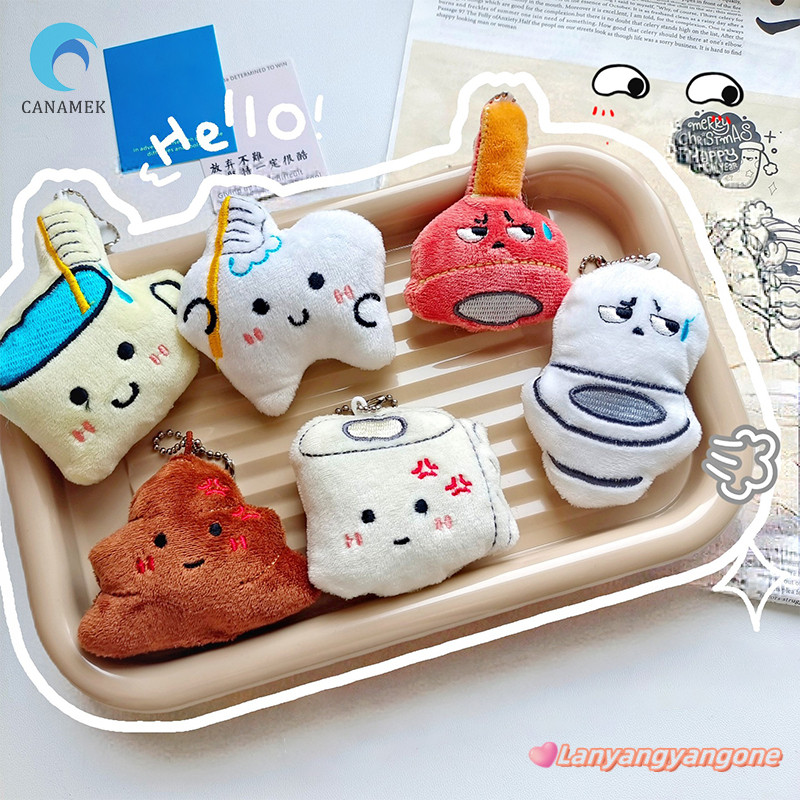 Canamek Ngộ nghĩnh Nhà Vệ Sinh Sang Trọng Móc Khóa Hoạt Hình Răng Giấy Cuộn Poop Nhồi Bông Búp Bê Mặt Dây Chuyền Chìa Khóa Xe Ba Lô Túi Trang Trí Kid Quà Tặng Mới