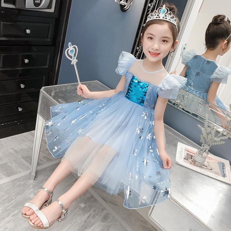 Đầm Bé Gái Phong Cách Mùa Hè Công Chúa Aisha Trẻ Em Puffy Gạc Đầm Aisha Frozen Thời Trang Mùa Hè2024