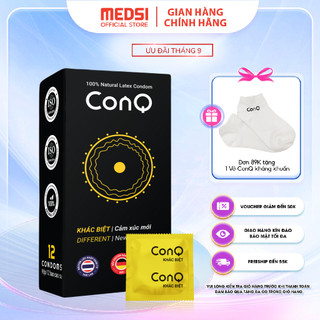 Bao cao su siêu mỏng CONQ khác biệt gân gai làm tăng hưng phấn, giữ lửa cuộc yêu size 52mm hộp 12 bao