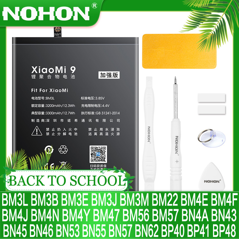 Pin NOHON Cho Xiaomi Redmi Note 10 Pro 9 9S 8 7 Mi 9 SE 8 Lite 9T Mix 4 Bateria BN57 BN53 BM4Y BM4J BM3L BM4E BM4F BN4A BN55