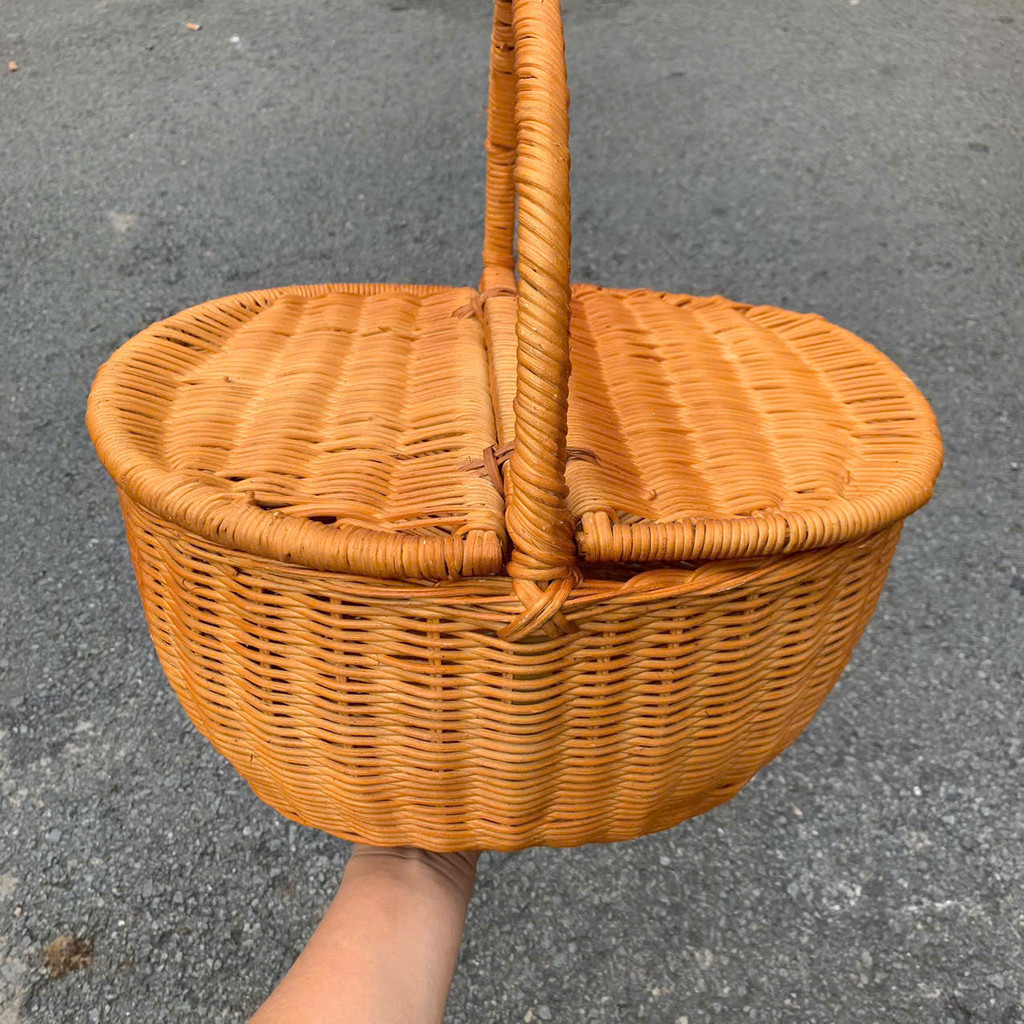 Giỏ Mây Picnic Có Nắp Đựng Đồ - Giỏ Mây Đi Du Lịch, Dã Ngoại để Chụp Ảnh/ Trang Trí