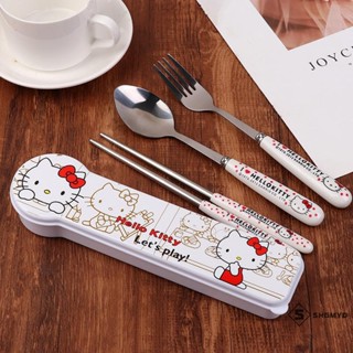 Shgmyd > Kawaii Hello Kitty Chop Thìa Nĩa Sanrio KT Cat Bộ Đồ Ăn Di Động Bộ Đồ Ăn Cho Trẻ Em Anime Flatware Có Hộp Mới