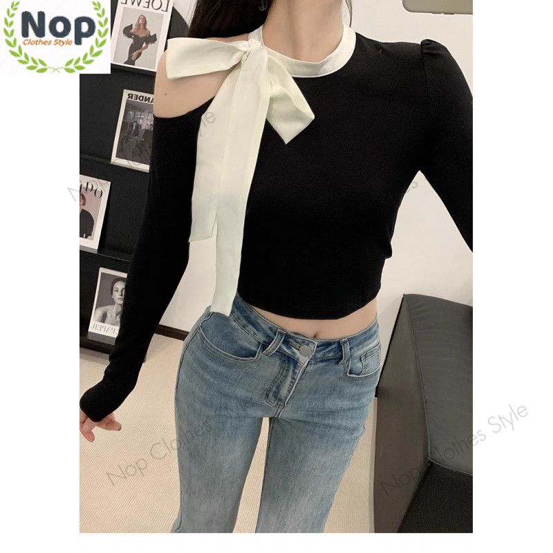 Nop | Hình Ảnh Chính Thức Giá Thật Xuân Thu Off-the-Shoulder Light Trưởng Thành Top Nữ Thiết Kế Ngắn