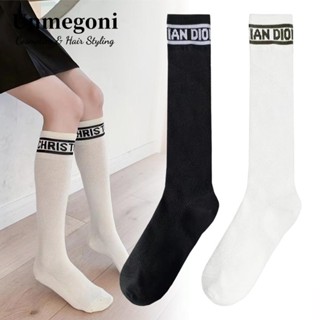  Vớ nữ UNMEGONI Tất dài dọc màu trơn Quần Cotton cổ điển hợp thời trang Phong cách Preppy Tất cao đến đầu gối mùa đông 