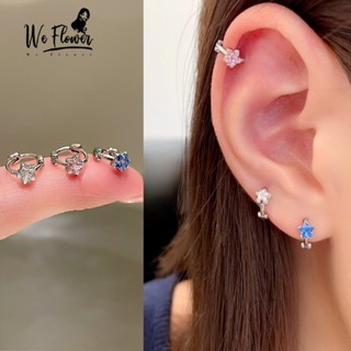 WeFlower Bông tai bạc s925 xanh hồng pha lê hình ngôi sao, phụ kiện thời trang dành cho nữ