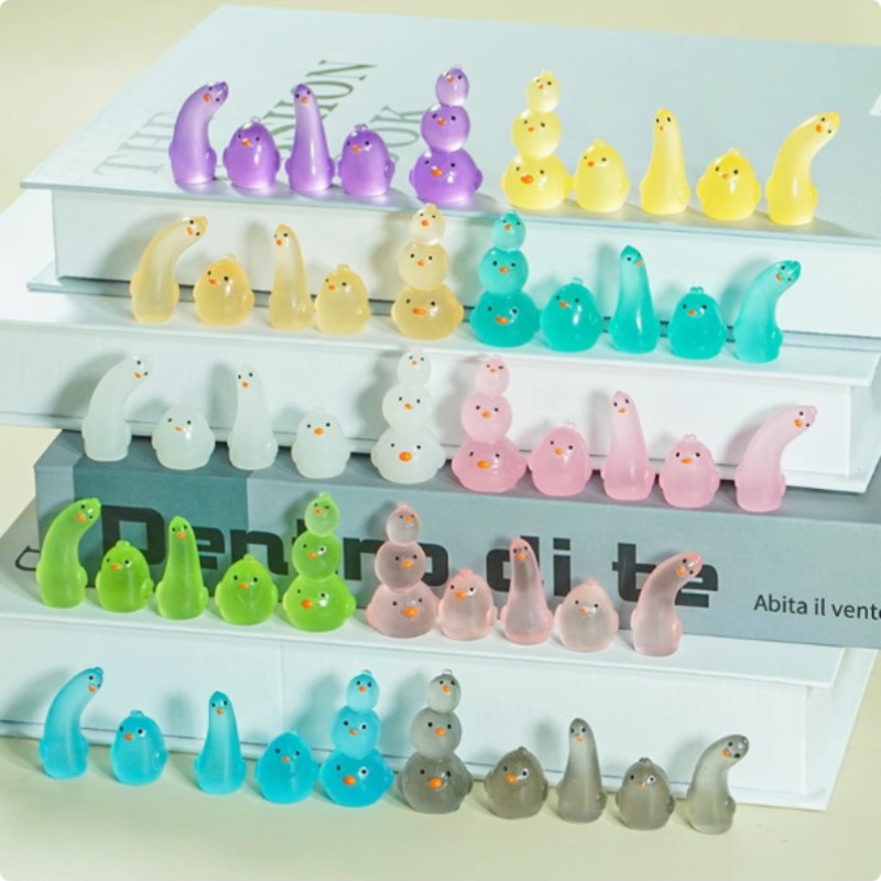 Bộ đèn ngủ gà vàng Mini thu nhỏ, gà cổ cong, đồ chơi mô hình hoạt hình dễ thương