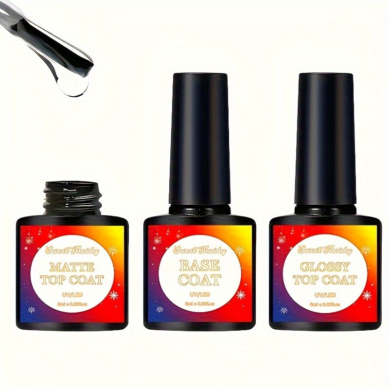 Gel Top Coat Matte Base Coat Set, Gel Nail Polish No Wipe Gel Base And Top Coat, Áo khoác trong suốt