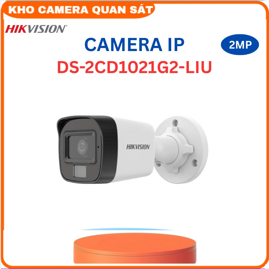 Camera IP HIKVISION thân trụ DS-2CD1021G2-LIU phân giải 2MP,Tích hợp Microm,lên đến 20m,chống bụi nư