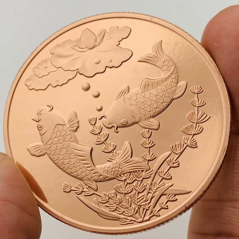 Bán chạy Cá Koi Đồng Tiền kỷ niệm Dòng chảy ngược về phía trước Bay Huang Tenda Đồng xu Đồng xu truy