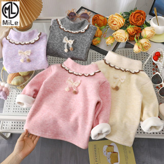   ML  80-150CM Thu Đông Bé Gái Lót Lông Cừu Đáy Áo Sơ Mi Trẻ Em Bên Trong Nửa Cổ Cao Nhiệt Top Nữ Bé Dày Đáy Áo Sơ Mi 