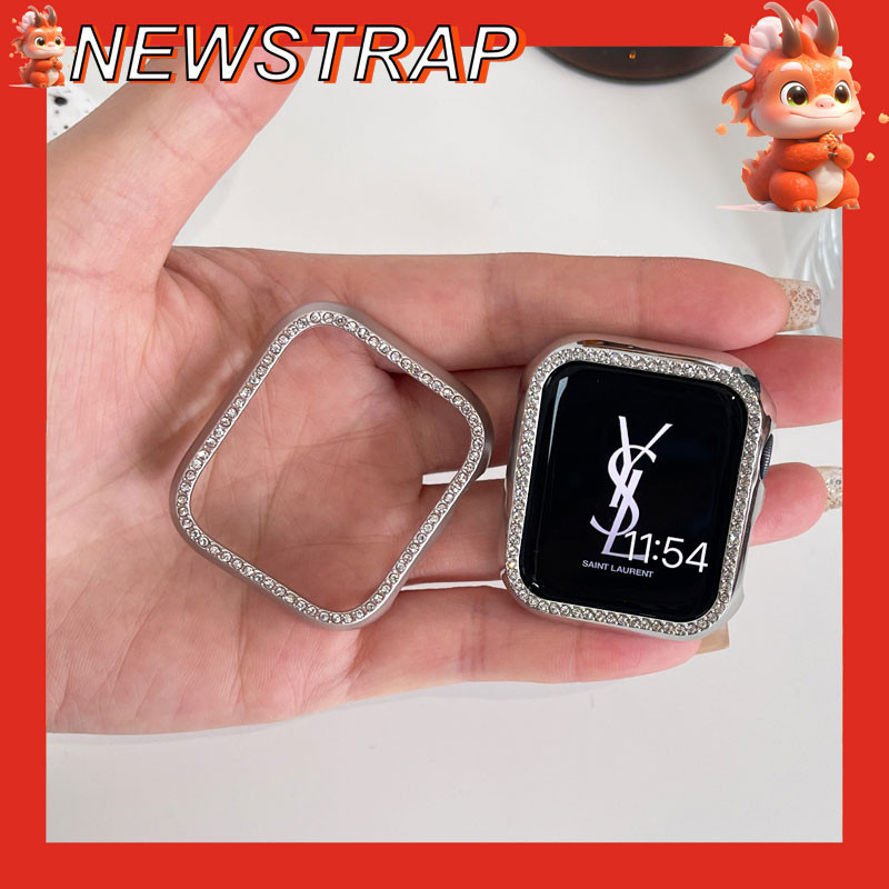 Ốp lưng kim cương cho Apple watch 9 8 7 45mm 41mm ốp lưng nữ Bling Cover cản bảo vệ cho iWatch serie