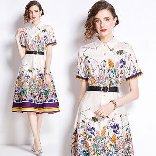 Đầm Cardigan tay ngắn in hình định vị thắt lưng Joker thời trang