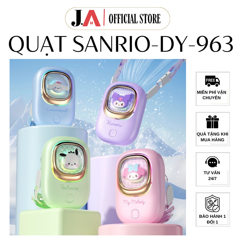 Quạt Cổ Mini Sanrio DY-963 Có 3 Chế Độ Mát Hình Kuromi, Melody, Pochocco Siêu Dễ Thương Bảo Hành 1 Đ