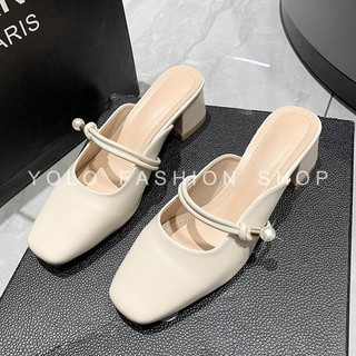  Giày Sục hở gót - Giày Cao Gót Nữ Mũi Vuông êm mềm cao 5p quai ngọc cao cấp - TG17 