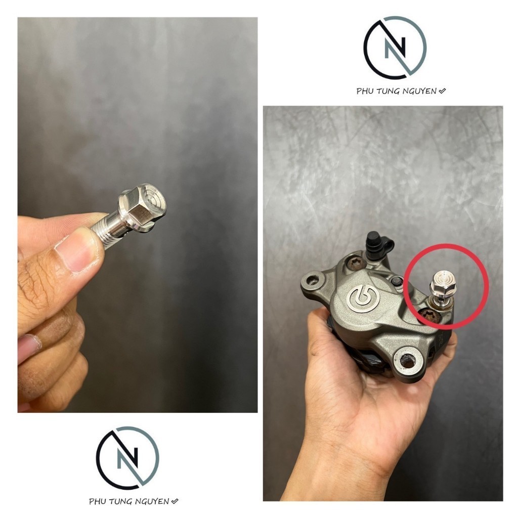Ốc dây dầu inox 304 CNC mẩu trụ thái gắn heo Brembo 2 pis, 4pis, Fando, Aschor, Fin,... heo kiểu MS0
