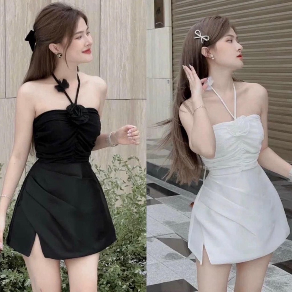 A73 Áo kiểu hai dây 2s đính bông dáng crt, kiểu dáng hottrend Top Nữ h031