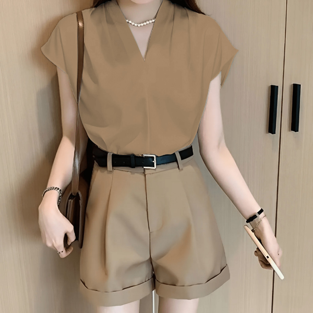 Áo sơ mi nữ công sở Mely Fashion cộc tay hến cổ V dáng rộng chất lụa ngọc trai cao cấp mềm mát phong cách Hàn Quốc ASM36 | BigBuy360 - bigbuy360.vn