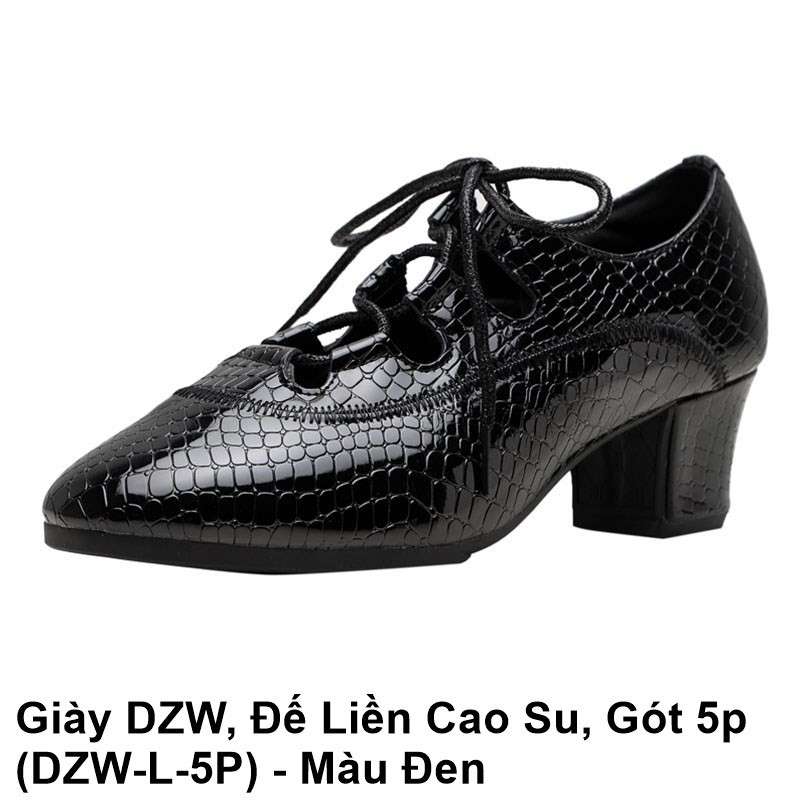 Giày DZW, Đế Liền Cao Su, Gót 5p (DZW-L-5P) - Màu Đen (Tặng Túi Đựng Giày)