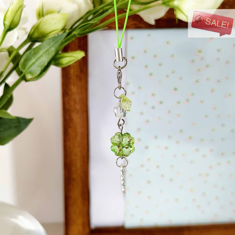 At 1 Pha Lê May Mắn Bốn Lá Cỏ Ba Lá Điện Thoại Di Động Dây Y2K Hợp Thời Trang Đính Hạt Điện Thoại Dâ