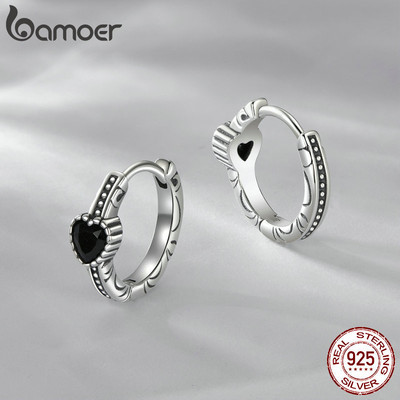 Bamoer 925 Sterling Sliver Vòng Bông Tai Nightfall Thiết Kế Trái Tim Trang Sức Quà Tặng Cho Nữ
