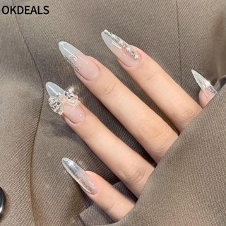 OKDEALS 24 Móng Tay Giả Đính Nơ Có Thể Tháo Rời Che Phủ Toàn Diện