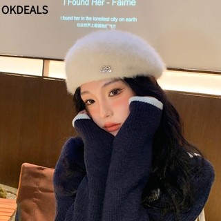 OKDEALS beret Lông Thỏ Nhân Tạo Dày Dặn Màu Trơn Chống Gió Giữ Ấm Thời Trang Mùa Đông Cho Nữ