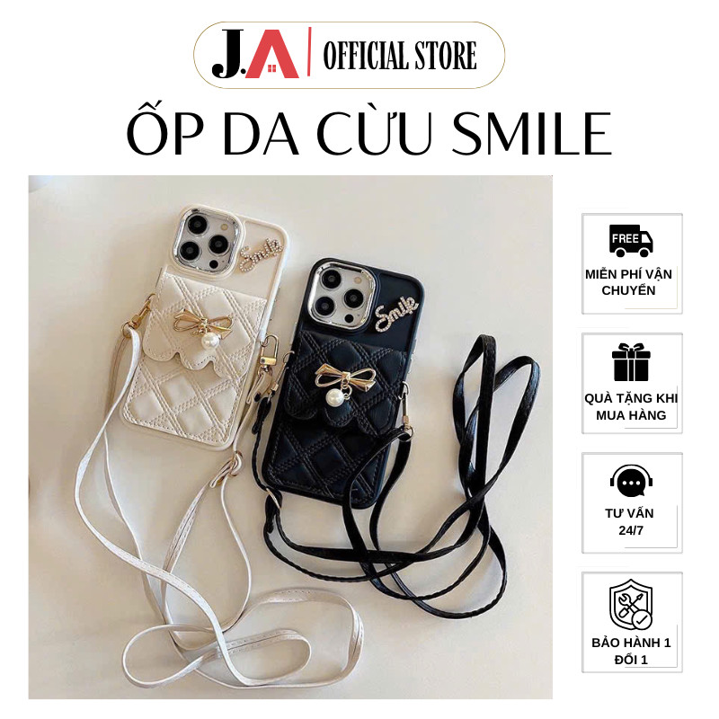 Ốp Lưng Da Cừu SMILE Có Dây Đeo kèm Ngăn Đựng Thẻ Cho Điện Thoại Từ iPhone X đến 15promax+ Hàng Chất